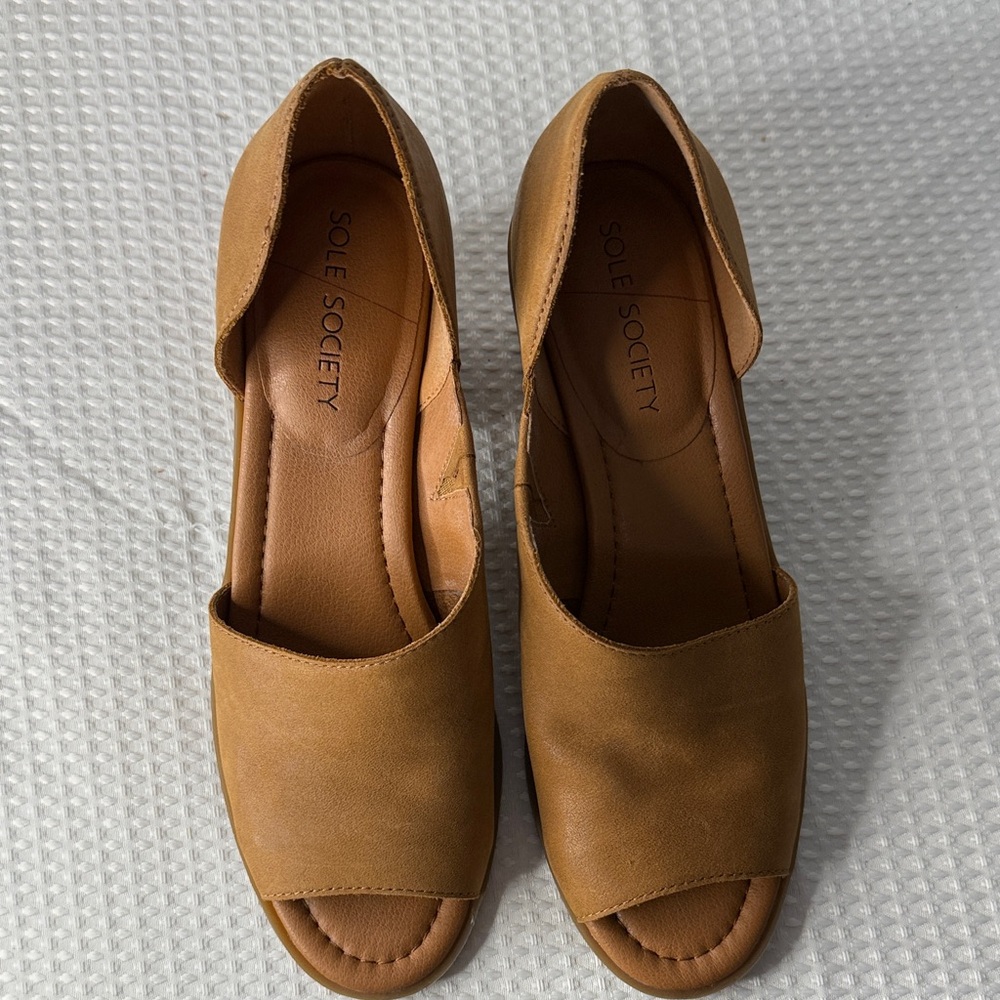 Sole Society So-Ralimia Leather Tan Sandals Pee-Toe Mules for Women Sz8 - Picture 2 of 8
